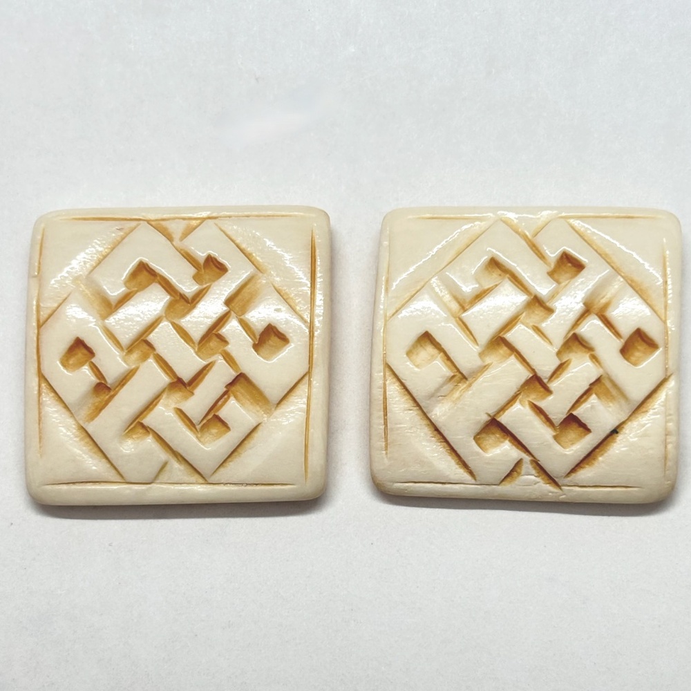 As Low As $2 Two Hand Carved Bone 3 Strand Spacer Beads 28mm x 28mm x 5mm (2)